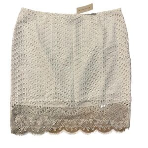 Ann Taylor White Eyelet Skirt Size 12 NWT Side‎ Zip Summer Midi